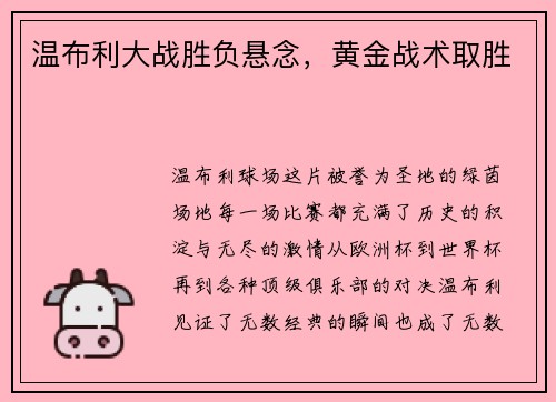 温布利大战胜负悬念，黄金战术取胜