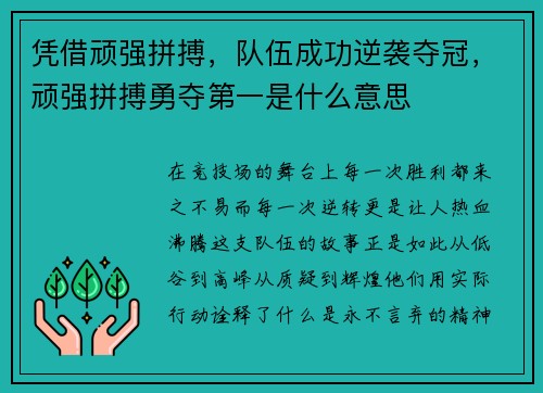 凭借顽强拼搏，队伍成功逆袭夺冠，顽强拼搏勇夺第一是什么意思